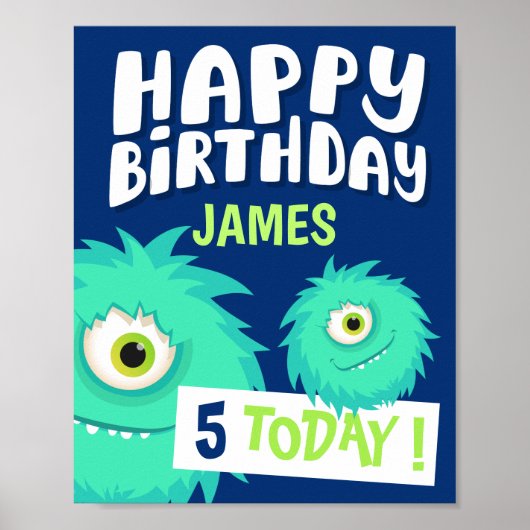 Cute Little Monster Blue Poster (Voorkant)