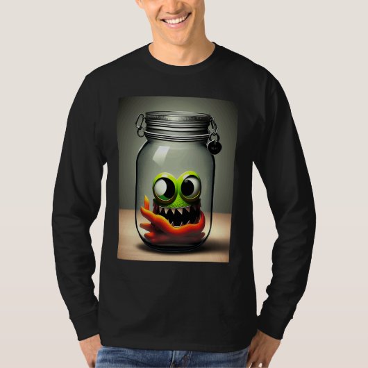 cute little monster in a jar Halloween horror funn T-shirt (Voorkant)