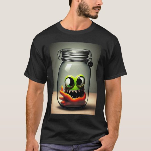 cute little monster in a jar Halloween horror funn T-shirt (Voorkant)