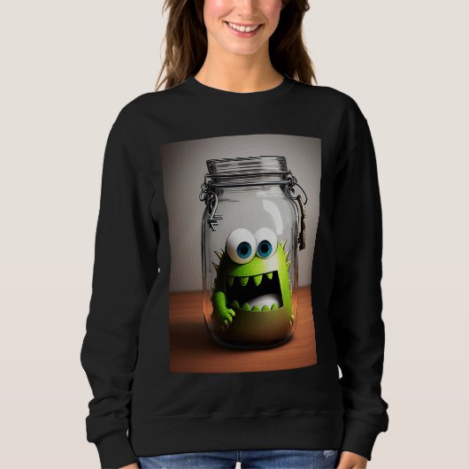 cute little monster in a jar Halloween horror funn Trui (Voorkant)