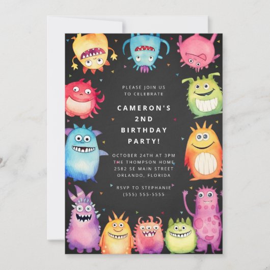 Cute Little Monster Kids Birthday Invitation Kaart (Voorkant)