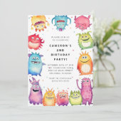 Cute Little Monster Kids Birthday Invitation Kaart (Staand voorkant)