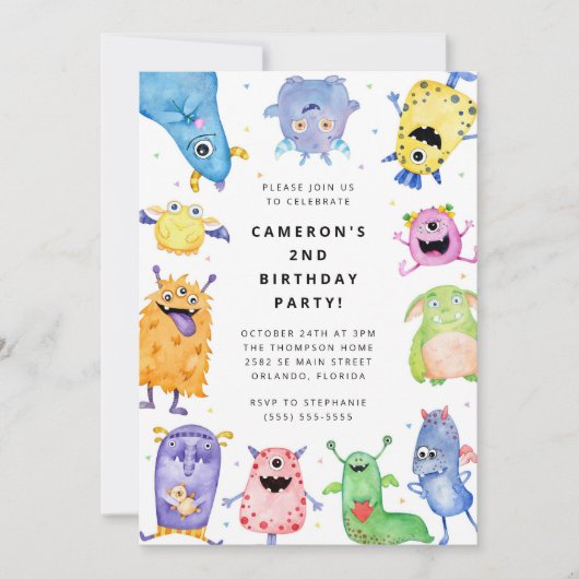 Cute Little Monster Kids Birthday Invitation Kaart (Voorkant)