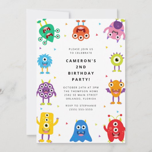Cute Little Monster Kids Birthday Invitation Kaart (Voorkant)