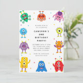 Cute Little Monster Kids Birthday Invitation Kaart (Staand voorkant)