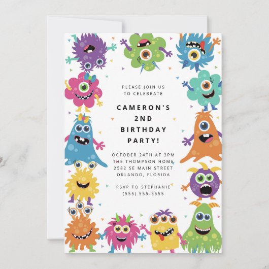 Cute Little Monster Kids Birthday Invitation Kaart (Voorkant)