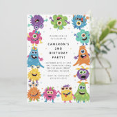 Cute Little Monster Kids Birthday Invitation Kaart (Staand voorkant)