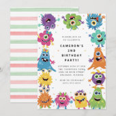 Cute Little Monster Kids Birthday Invitation Kaart (Voorkant / Achterkant)