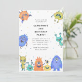 Cute Little Monster Kids Birthday Invitation Kaart (Staand voorkant)