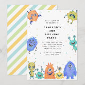Cute Little Monster Kids Birthday Invitation Kaart (Voorkant / Achterkant)