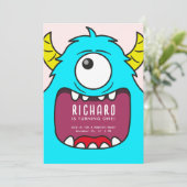 Cute Little Monster Mash Blue Thema Birthday Part Kaart (Staand voorkant)