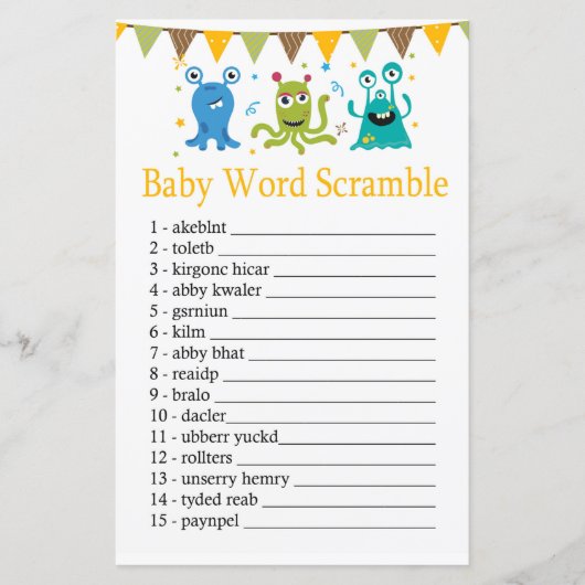 Cute Little Monsters Baby word scramble game (Voorkant)