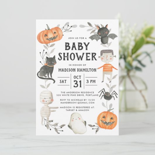 Cute Little Monsters Halloween Baby shower Kaart (Staand voorkant)