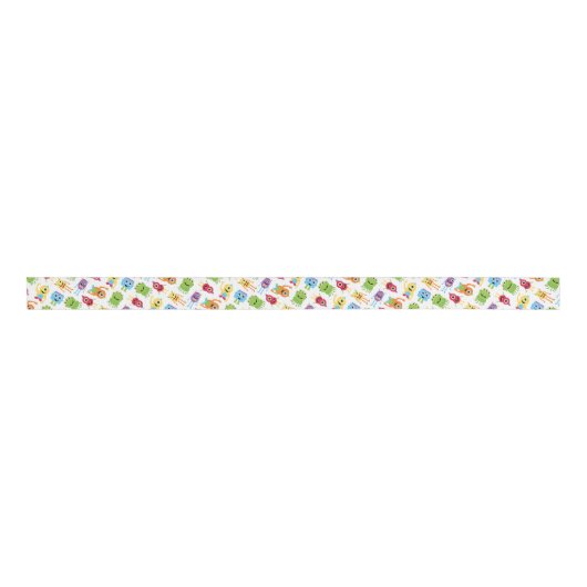 Cute Little Monsters Party Pattern Ribbon Grosgrain Lint (Voorkant)
