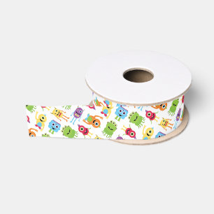 Cute Little Monsters Party Pattern Ribbon Grosgrain Lint