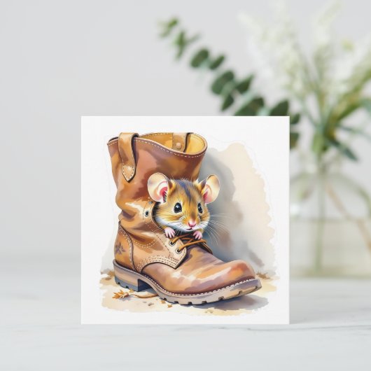 Cute Little Mouse in a Boot Kaart (Staand voorkant)