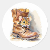 Cute Little Mouse in a Boot Ronde Sticker (Voorkant)