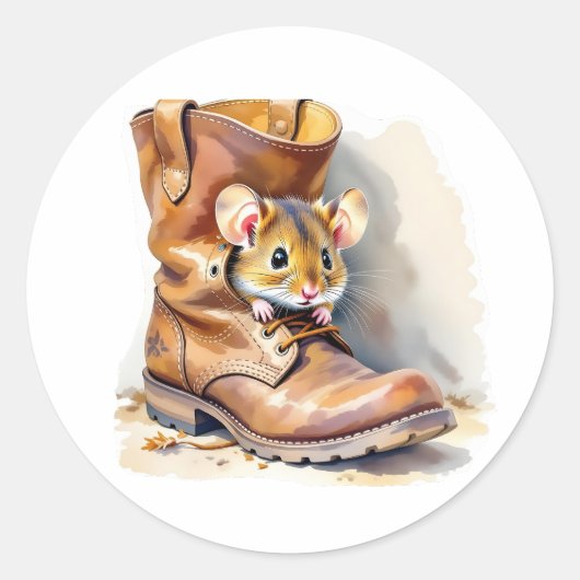 Cute Little Mouse in a Boot Ronde Sticker (Voorkant)