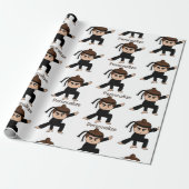Cute Little Ninja Guy Cartoon Personalize Cadeaupapier (Uitgerold)