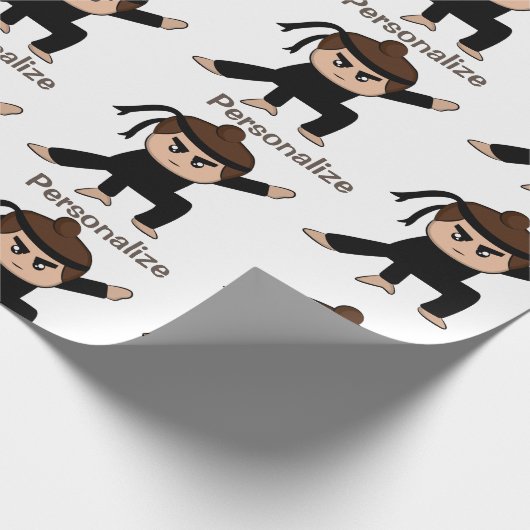 Cute Little Ninja Guy Cartoon Personalize Cadeaupapier (Hoek)