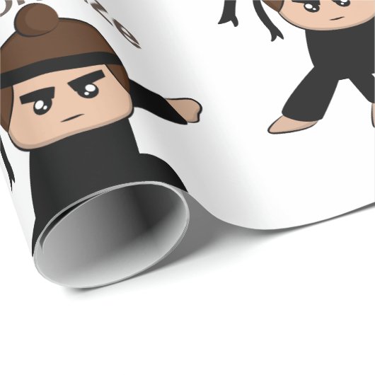 Cute Little Ninja Guy Cartoon Personalize Cadeaupapier (Rol Hoek)