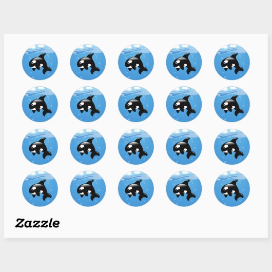 Cute Little Orca op Aqua Ronde Sticker (Vel)