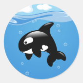 Cute Little Orca op Aqua Ronde Sticker (Voorkant)