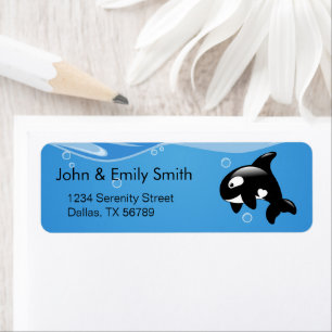 Cute Little Orca Whale on Aqua Etiket