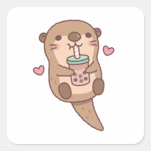 Cute Little Otter houdt van Bubble Tea Vierkante Sticker