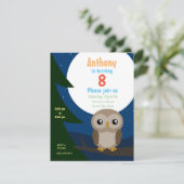 Cute Little Owl Birthday Invitation Kaart (Staand voorkant)