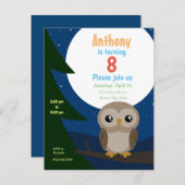 Cute Little Owl Birthday Invitation Kaart (Voorkant / Achterkant)