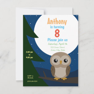 Cute Little Owl Birthday Invitation Kaart