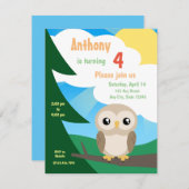 Cute Little Owl Birthday Invitation Kaart (Voorkant / Achterkant)