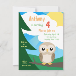 Cute Little Owl Birthday Invitation Kaart