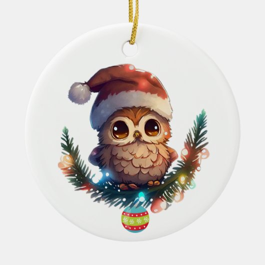 Cute Little Owl Merry Kerstversiering Keramisch Ornament (Voorkant)