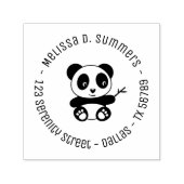 Cute Little Panda Bamboo Round Address 2 Zelfinktende Stempel (Design)