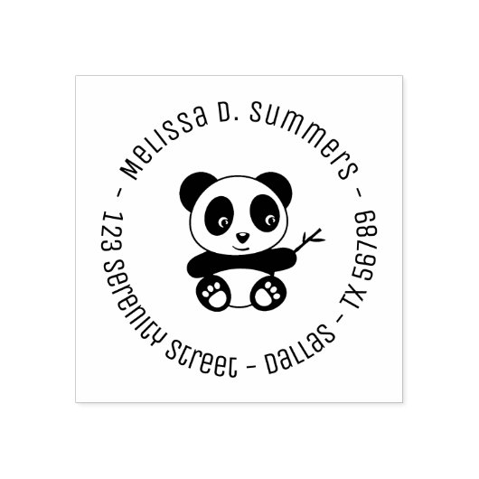 Cute Little Panda Bamboo Round Address 4 Rubberstempel (Afrduk)