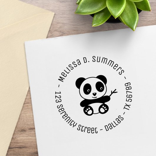 Cute Little Panda Bamboo Round Address 4 Rubberstempel