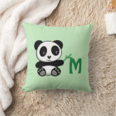 Cute Little Panda Bamboo Stick Monogram Green Kussen (Deken)