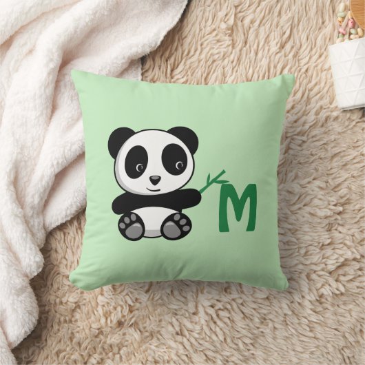 Cute Little Panda Bamboo Stick Monogram Green Kussen (Deken)