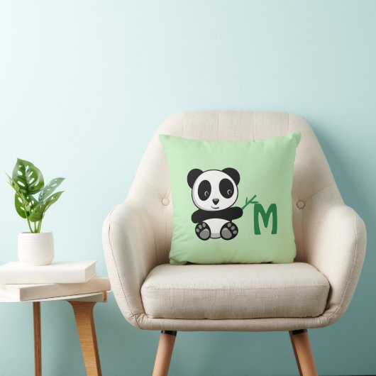 Cute Little Panda Bamboo Stick Monogram Green Kussen (Stoel)