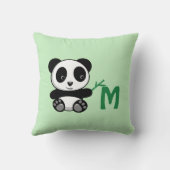 Cute Little Panda Bamboo Stick Monogram Green Kussen (Achterkant)