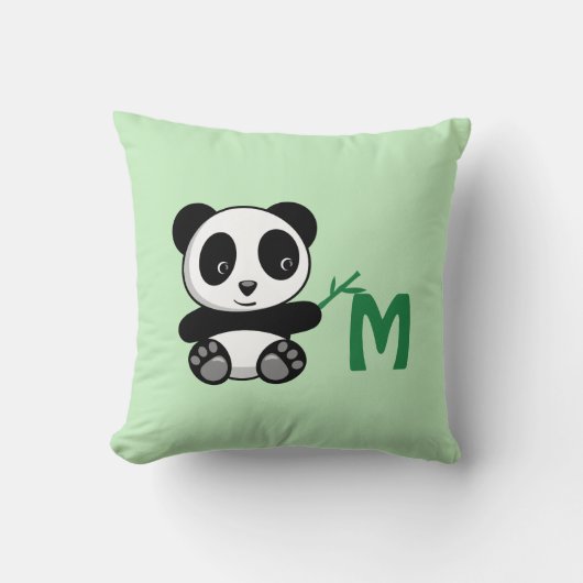 Cute Little Panda Bamboo Stick Monogram Green Kussen (Voorkant)