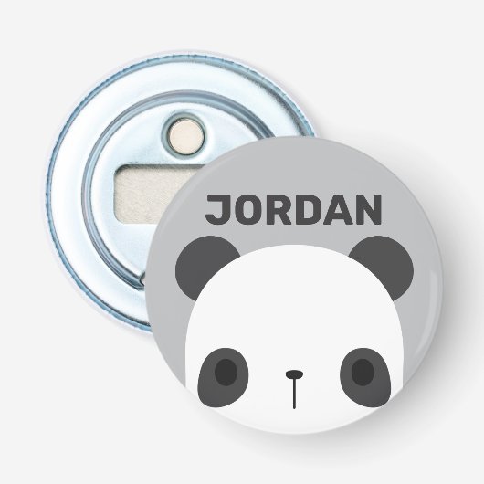 Cute Little Panda Bear with Personalized Name Button Flesopener (Voorkant)