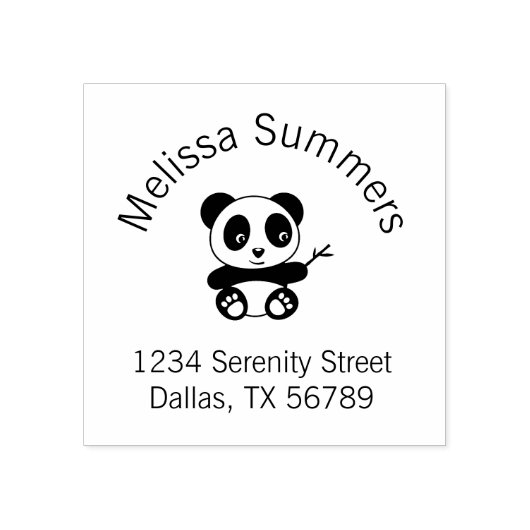 Cute Little Panda Holding a Bamboo Arch Address Rubberstempel (Afrduk)