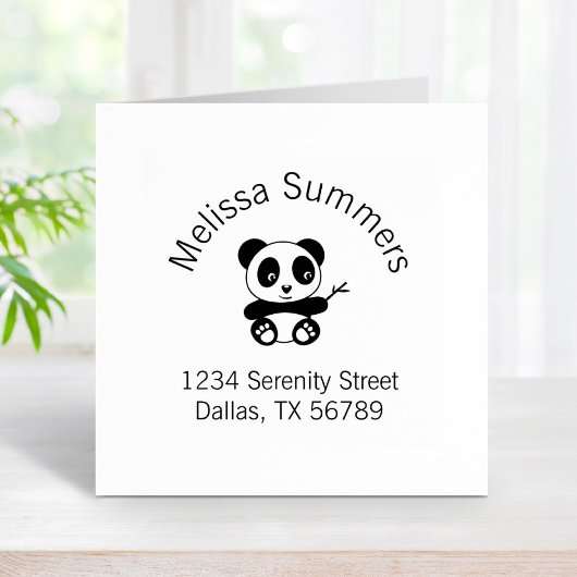 Cute Little Panda Holding a Bamboo Arch Address Rubberstempel