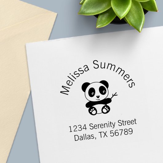 Cute Little Panda Holding a Bamboo Arch Address Zelfinktende Stempel