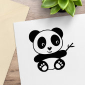 Cute Little Panda Holding a Bamboo Stick Rubberstempel