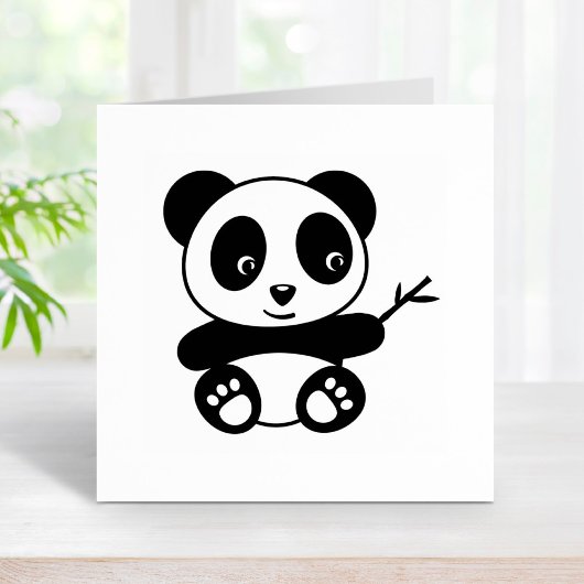 Cute Little Panda Holding a Bamboo Stick Rubberstempel