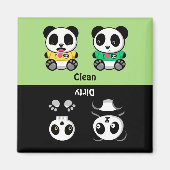 Cute Little Pandas Clean Dirty Green Magneet (Voorkant)